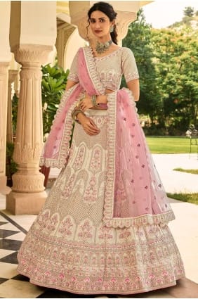 embroidered crepe baby pink wedding lehenga choli with dupatta LC4686
