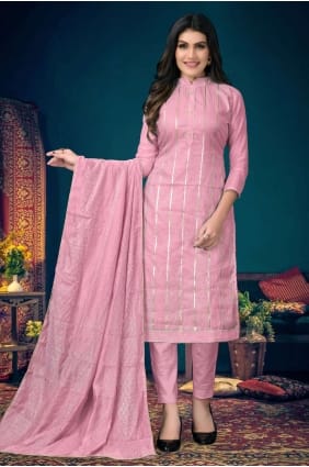 chanderi rose brodé eid salwar kameez avec dupatta SK14408
