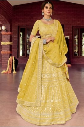 organza brodé ocre partie lehenga choli avec dupatta LC4701