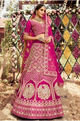 choli de lehenga de mariage en soie brute brodé en rose LC4716