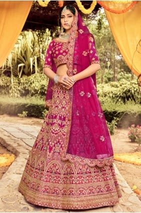 lehenga choli de mariage brodé en soie grège rose LC4720