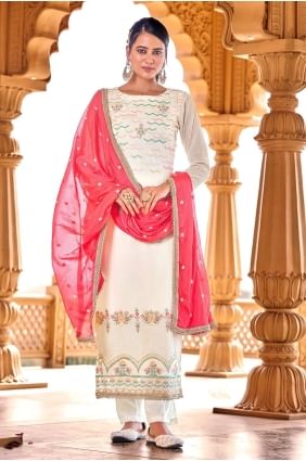 georgette, viscose et bemberg eid pakistanais salwar kameez costume en blanc avec brodé SK14452