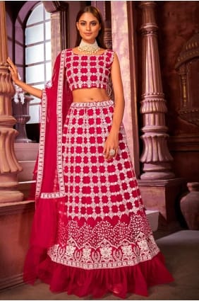 partie rouge lehenga choli en filet brodé LC4745