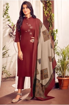 coton eid salwar kameez avec brodé en marron SK14470