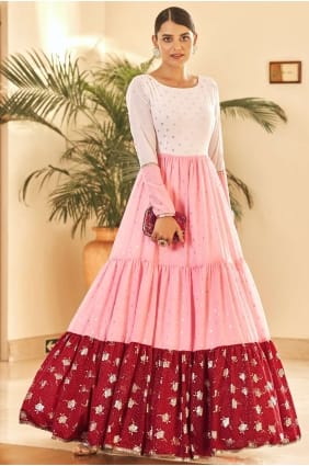 robe de soirée en georgette pêche GW0257