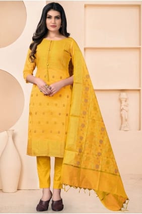 banarsi jacquard salwar kameez jaune en tissage SK14507