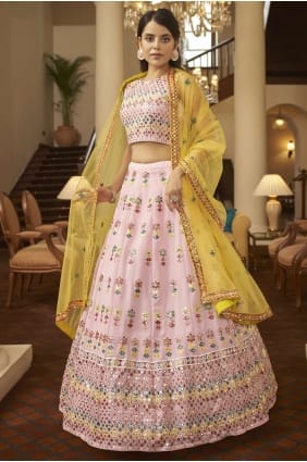 georgette brodé rose partie lehenga choli avec dupatta LC4881