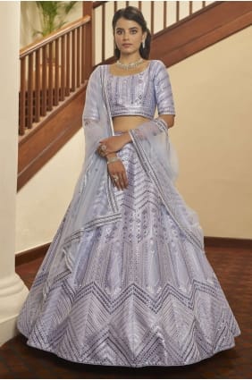 soie brodé lavande mariage lehenga choli avec dupatta LC4916