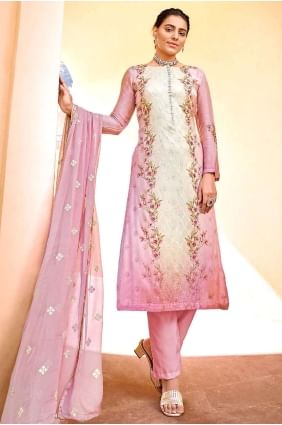 mousseline de viscose et chinon eid salwar kameez en rose avec impression numérique SK14535