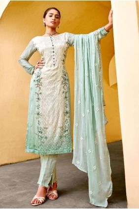 mousseline de viscose et chinon eid salwar kameez en pista avec impression numérique SK14536