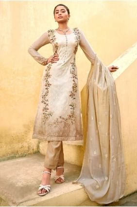 impression numérique beige eid salwar kameez en mousseline de viscose et chinon SK14538