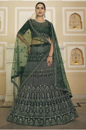 filet doux brodé vert partie lehenga choli avec dupatta LC5402