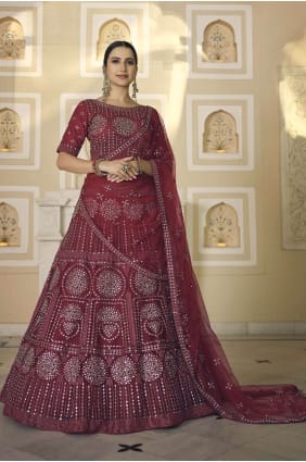 filet doux brodé partie lehenga choli en marron avec dupatta LC5403