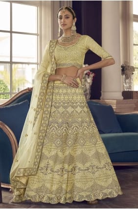 crêpe jaune lime brodée fête lehenga choli avec dupatta LC5409