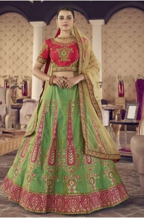 green party lehenga choli en jacquard de soie avec broderie LC5410