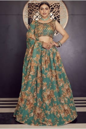 organza green party lehenga choli en imprimé LC5457