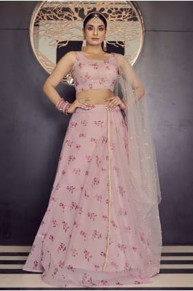 fête en georgette imprimée lehenga choli en rose bébé LC5460
