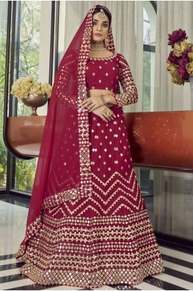 georgette coral red party lehenga choli brodé LC5464