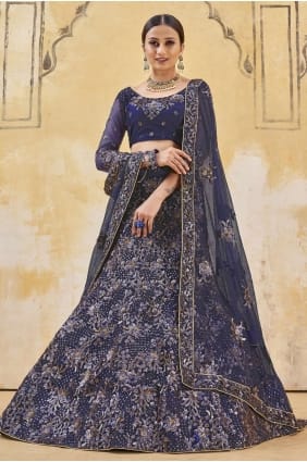 net brodé bleu fête lehenga choli avec dupatta LC5467