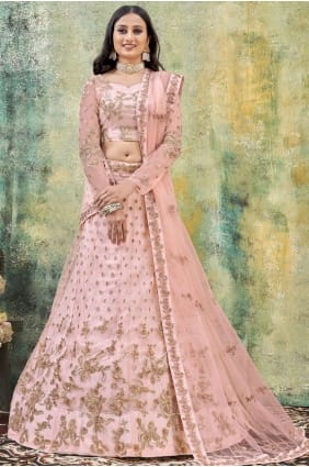 partie choli lehenga rose avec filet brodé LC5469