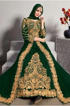 costume anarkali vert brodé georgette avec dupatta AS3196