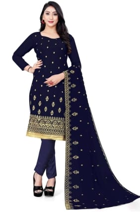 georgette salwar kameez en bleu avec brodé SK14770