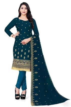 georgette brodée salwar kameez en bleu sarcelle SK14771