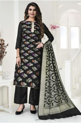 banarasi soie salwar kameez en noir avec tissage SK14838