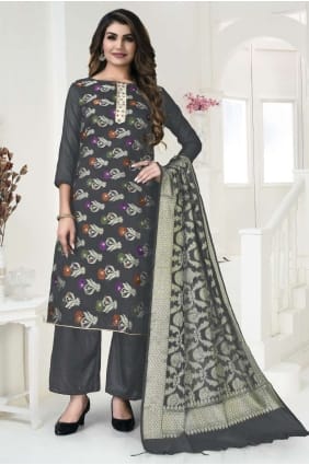 tissage gris soie banarasi salwar kameez SK14840