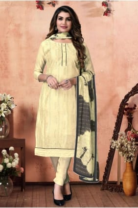 chanderi jaune salwar kameez brodé avec dupatta SK14857