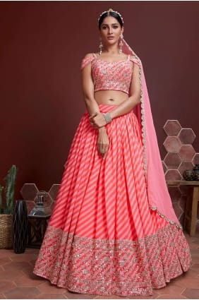 fête rose lehenga choli en organza brodé LC5632