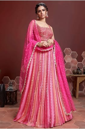partie rose lehenga choli en soie imprimée numérique LC5633