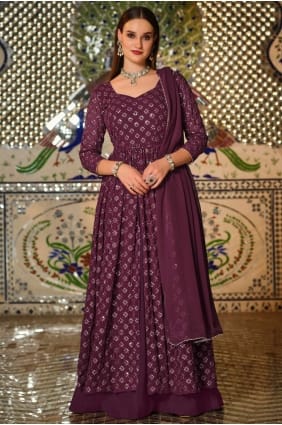 salwar kameez with embroidered wine georgette PZ3101