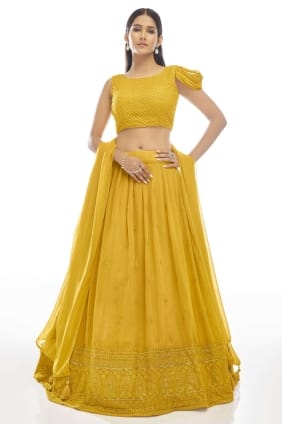 fête brodée moutarde lehenga choli en georgette LC5648