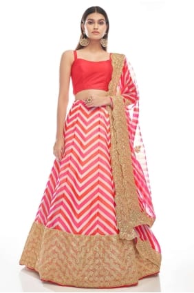 organza party lehenga choli en rose avec imprimé LC5649