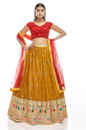 georgette moutarde partie lehenga choli brodé LC5655