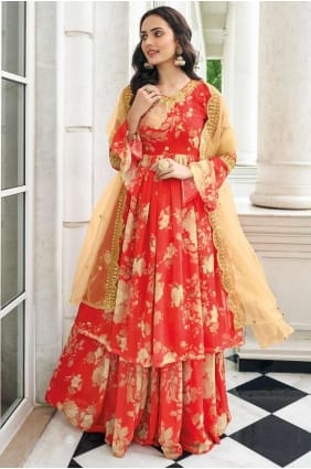 gajari faux georgette imprimé islamique sharara costume avec dupatta SS0836