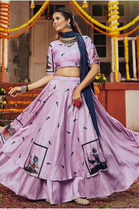 choli lehenga rose imprimé en soie avec dupatta LC5744