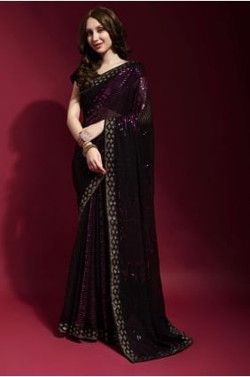 georgette party wear saree avec broderie en rose SR22528
