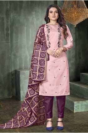 salwar kameez imprimé en soie rose SK14926
