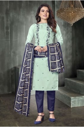 salwar kameez bleu ciel imprimé en soie avec dupatta SK14927