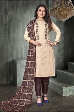 salwar kameez en soie avec imprimé en pêche SK14928