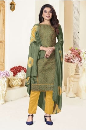 salwar kameez vert en soie imprimée SK14930