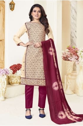 salwar kameez imprimé en soie pêche avec dupatta SK14932