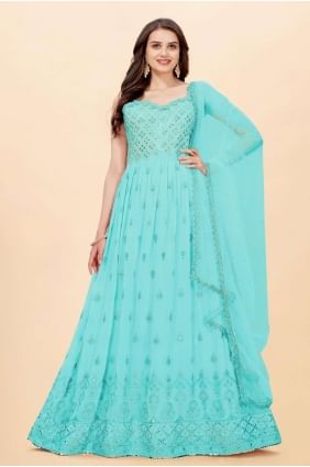 costume anarkali en fausse georgette avec broderie AS3260