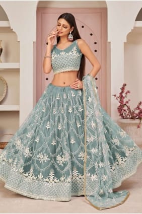 filet brodé bleu océan lehenga choli LC5815