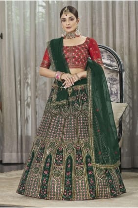 georgette islamique lehenga choli en vert avec brodé LC5826