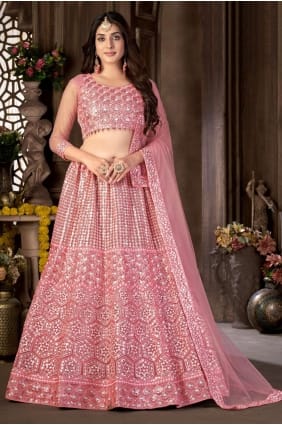 filet lehenga choli brodé en rose LC5834