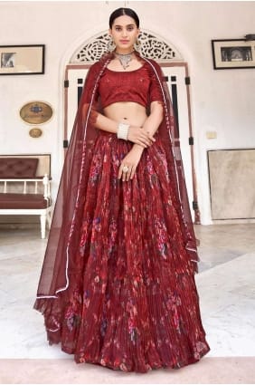 imprimé marron Diwali lehenga choli en organza LC5839