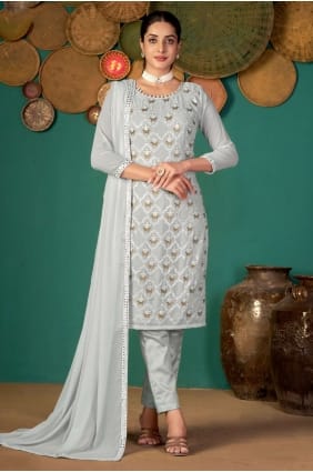 faux georgette bleu clair diwali salwar kameez en brodé SK14958